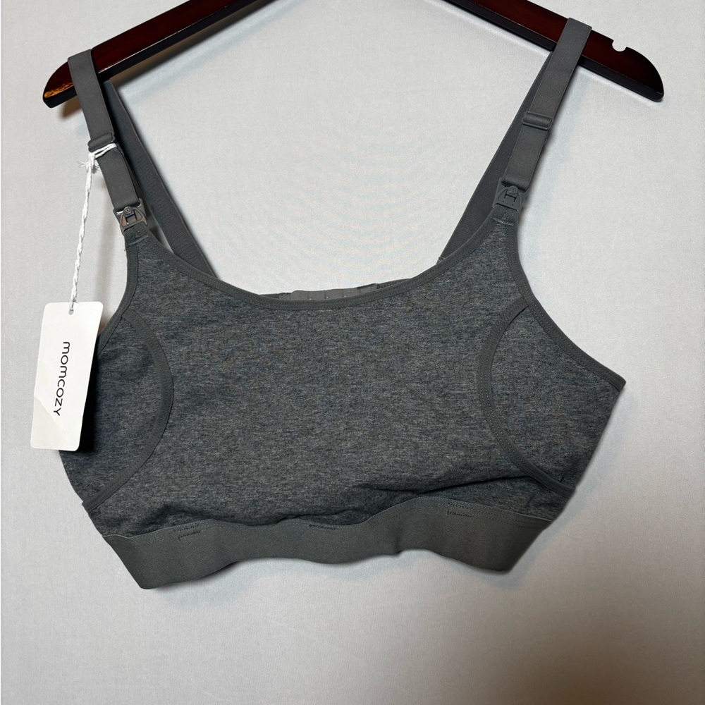 Momcozy Womens Nursing Pumping Bra Large Gray Adjustable Strap Back Stretch NEW